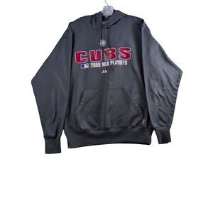 Majestic Cubs 2008 MLB Playoffs Hoodie Medium Gray Therma Base Insulated Stretch